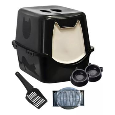 Imagem de Caixa Areia Fechada Banheiro Toalete Sanitário Gato Antiodor(Full Black)