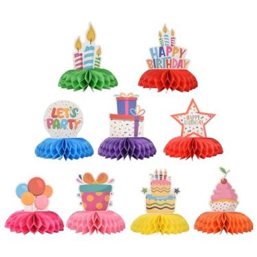 Imagem de VYNYJOAN 9 Pieces Happy Birthday Themed Honeycomb Centerpiece-Colorful Decorations Set for Birthday Party Family Gathering Supplies