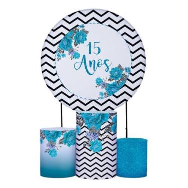 Imagem de Kit Painel de Festa Redondo 1,50m, Trio de Cilindros e Painel Romano P