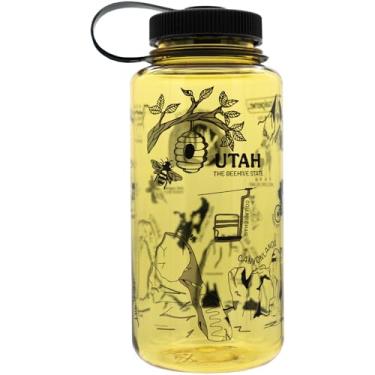 Imagem de Nalgene Garrafa de água Sustain Tritan livre de BPA feita com material derivado de 50% de resíduos de plástico, 946 ml, boca larga, design de garrafa geográfica, manteiga de Utah
