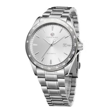 Imagem de FORSINING Relógio masculino automático de aço inoxidável com janela de data, Prata, Clássico