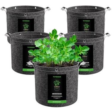 Imagem de VIVOSUN Pacote com 5 sacos de cultivo de 3 galões, vasos de tecido não tecido grosso de 500 g com alças, anéis multiuso, para treinamento de plantas com baixo estresse, frutas, vegetais e flores