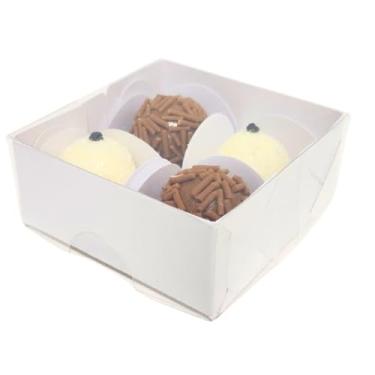 Imagem de Caixa de Acetato para 4 Brigadeiros, 7x7x3 cm, Tampa Transparente e Base Branca ou Kraft (Branco 10 un)