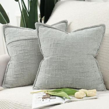 Imagem de MADIZZ Capas de almofada decorativas neutras de chenille 60 x 60 cm, cinza, pacote com 2 almofadas para sofá, sofá, boho, para cama, quarto, sala de estar, decoração de casa moderna