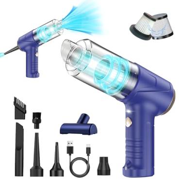 Imagem de Vanclearidea Aspirador De Pó Portátil Sem Fio Para Carro 16000Pa 4 Em 1, E Com Filtro Ar, Luz Led, 120 W Alta Potência - Vários Bicos Pelos Animais, Casa, Escritório, Recarregável Duplo