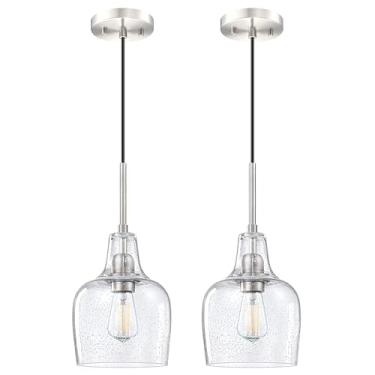 Imagem de Dolaimy House Pacote Com 2 Luminárias Pendentes De Teto Para Ilha Cozinha Interna 15 Cm, Vidro Transparente Acabamento Em Níquel Escovado, Decoração Casa Fazenda, Sobre A Pia, Quarto E Corredor