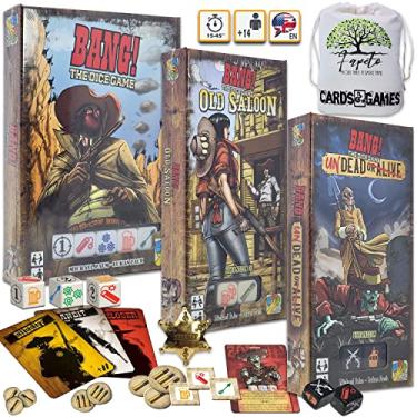 Imagem de Fapeto more than a simple name Drawstring Bag and Old Style Sheriff Badge Bundle with Bang (The Dice Game) and EXPANSIONS: Old Saloon & Undead or Alive, 14+