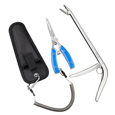 Imagem de BASUNE Alicate de pesca + removedor de anzol, cortador de linha para remoção de nariz curvado, ferramenta de equipamento de pesca com bainha de nylon, conjunto de equipamentos de pesca (azul)