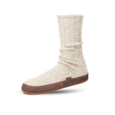 Imagem de Acorn Meias femininas e masculinas originais, palmilha acolchoada flexível com sola de camurça, comprimento médio, Lã Ragg cinza claro, X-Small