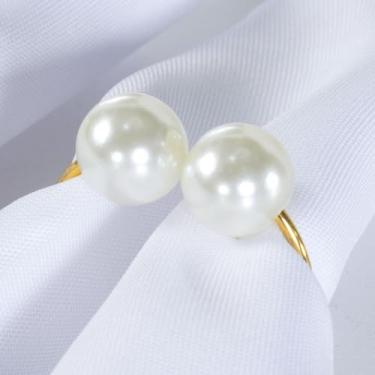 Imagem de Kit 2 Pçs Anel para Guardanapo 2 Lugares Pérola Dupla Grande 4x3cm Argola (Dourado, Grande)