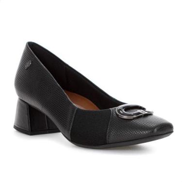 Imagem de Scarpin Usaflex Salto Bloco Couro Tressê Monograma Preto - Feminino, 3