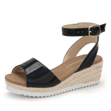 Imagem de PANDANINJIA Sandálias de cunha para meninas, alpargatas, salto plataforma para meninas, sapatos sociais com tira no tornozelo, sandálias para crianças pequenas e grandes sapatos de verão, Blackbright