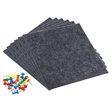 Imagem de PATIKIL Placa de feltro, pacote com 6 unidades, quadro de avisos autoadesivo quadrado de cortiça com pinos de pressão para fotos, memorandos, decoração de escritório em casa, cinza escuro