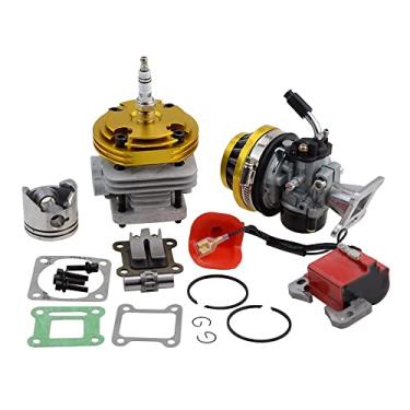 Imagem de GOOFIT Conjunto de bobinas de ignição de filtro de ar de carburador de cilindro de 44 mm Big Bore 53cc 54cc Kit superior de pistão para 47cc 49cc 2 tempos bolso do motor bicicleta quadriciclo motocyle amarelo