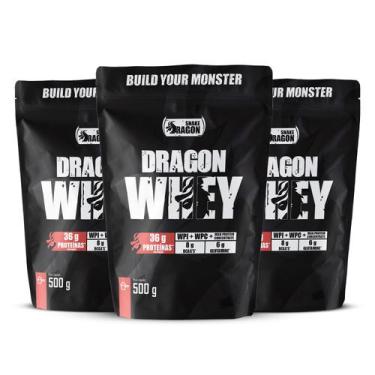 Imagem de Kit 3x Dragon Whey Snake Dragon  Refil 500g Cada, Cookies and Cream