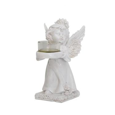 Imagem de Castiçal branco de resina - castiçal de anjo pequeno para decoração de casa, 7,5 x 7,5 x 18 cm, 460 g - decoração de casa estilo retrô europeu
