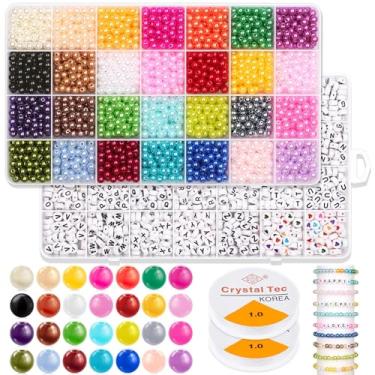 Imagem de 2000 peças de contas de pérolas para fabricação de joias, 28 cores com 1300 peças de contas de letras para fazer pulseiras, kit de fabricação de pulseiras com miçangas redondas coloridas pequenas de 6