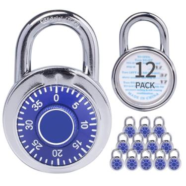 Imagem de XanHen Cadeados combinados com corpo de metal, uso interno para armários de academia e escola, azul, pacote com 12