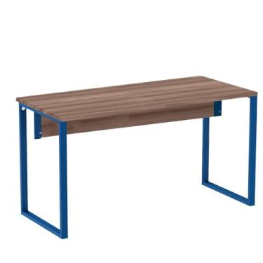 Imagem de Mesa Escritório P25 Tub Pandin 150 cm (larg) x 70 cm (prof) Tampo Mdp Walnut Pé Aço Tubular Azul