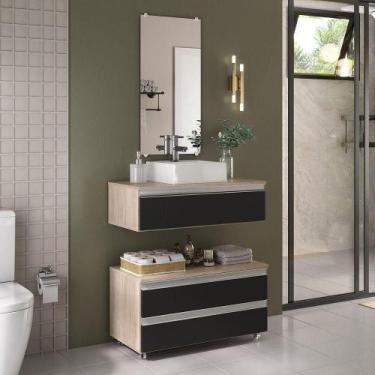 Imagem de Conjunto De Gabinete Banheiro Creta 80cm (gabinete+cuba+espelheira) Ma