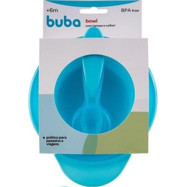 Imagem de Pratinho Fundo Refeiçao Bebe BOWL Papinha Tampa e Colher COR Azul Buba