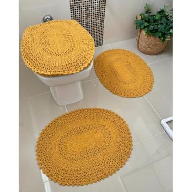 Imagem de Jogo De Banheiro Em Crochê 3 Peças Vezinho Liso Artesanal (Mostarda)