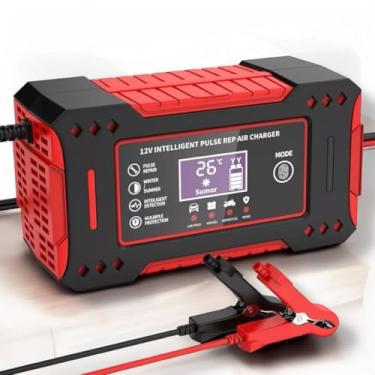 Imagem de Carregador de Bateria 12v Inteligente com Display informativo Para Carro, Moto, Caminhao – Bivolt com Proteção Contra Super Aquecimento, Sobrecarga Curto Cirquito - Linha Premium