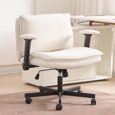 Imagem de iMenting Cadeira cruzada com braços e rodas cadeira de mesa ajustável com encosto 63 cm giratória para computador com almofada moderna e confortável cadeira de escritório para quarto, destaque