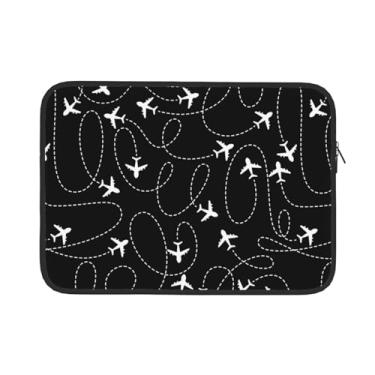 Imagem de Capa de laptop branca e preta para rotas de avião, bolsa portátil para laptop, pasta durável à prova de choque, capa protetora para notebook de 13 polegadas