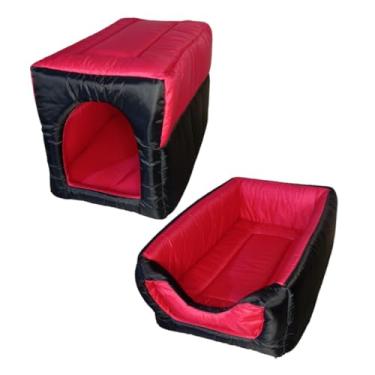 Imagem de Cama para cachorro ou gato pet 2 em 1- sem estampa (Bicolor (preto com vermelho),Nº 4 (GG))