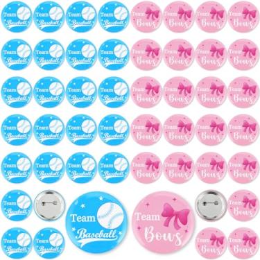 Imagem de Quelay 50 pinos de botão de revelação de gênero de 4,75 cm para meninos ou meninas em massa, bolas de beisebol ou laços, decorações reveladoras de gênero, lembrancinhas de festa de chá de bebê para