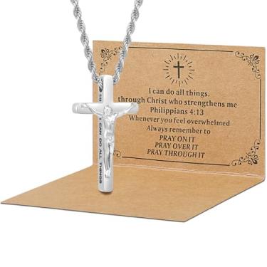 Imagem de DS Colar de cruz cristã para homens e mulheres - colares de crucifixo de aço inoxidável ouro 18K com versículo bíblico inspirador presente religioso para oração fé Jesus/Deus cristão católico joia