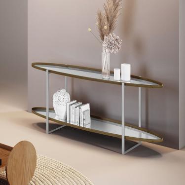 Imagem de Aparador Espelhado para Sala de Jantar Agnes em Madeira Maciça Castanho Metal Champagne