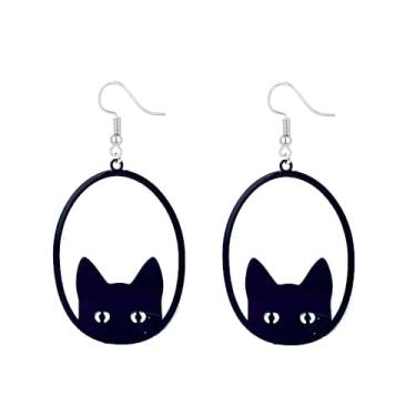 Imagem de Brincos de gato preto para mulheres, hipoalergênicos, de acrílico, fofo, com pingente de gatinho, anime, animal, animal de estimação, acessórios engraçados para festa de Dia das Bruxas, joias