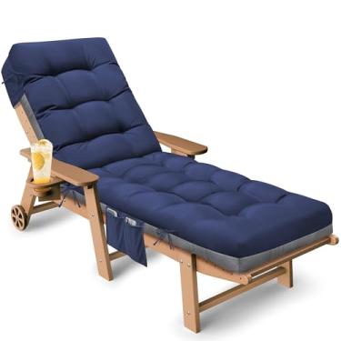 Imagem de Tycdiose Almofada de espreguiçadeira para área externa, à prova d'água, substituição para móveis de exterior espessas 188 x 55 x 12 cm, almofadas antiderrapantes para cadeiras de piscina com laços