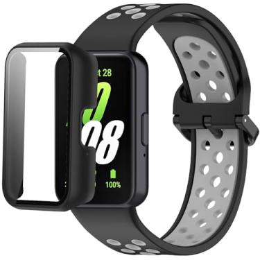 Imagem de Pulseiras de silicone compatíveis com Samsung Galaxy Fit 3 SM-R390, com capa de PC, impermeável, para relógio esportivo, tiras macias e respiráveis para homens e mulheres
