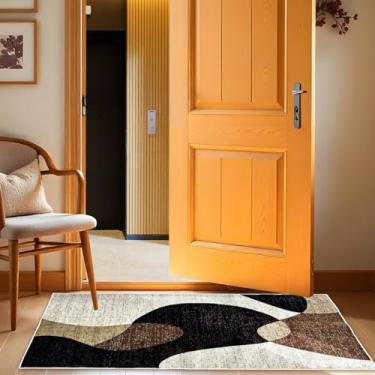 Imagem de 1 Tapete Entrada Porta Hall Grande Belga Es Mo 66 x 110 Vr (D6Mod Bege Preto Marrom Marfim - Moderno Manchado Abstrato)