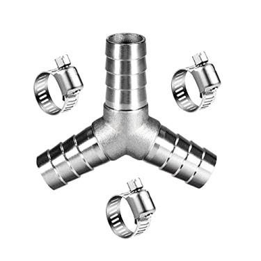 Imagem de ANPTGHT Encaixe de farpa de mangueira de 3/10.2 cm igual farpado em forma de Y de 3 vias Wye de aço inoxidável União adaptador de emenda para tubo de oxigênio doméstico combustível gás líquido ar com