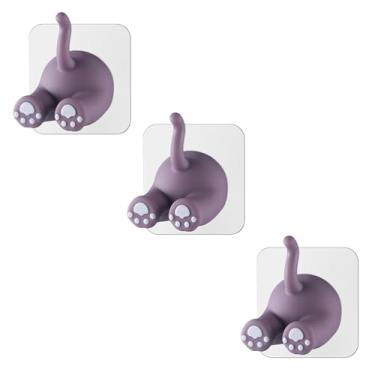 Imagem de Pacote com 3 ganchos adesivos decorativos de desenho animado, ganchos de cauda de animal para parede, lâmina autoadesiva plugue de escova de dentes cabo suporte de barbear à prova d'água para banheiro, utilitário para pendurar chaves de toalha (cinza)