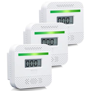 Imagem de Pacote com 3 detectores portáteis de monóxido de carbono para viagem, alarme de CO alimentado por bateria com visor digital, monitor de monóxido de carbono para casa, trailer, cozinha, viagem, hotel