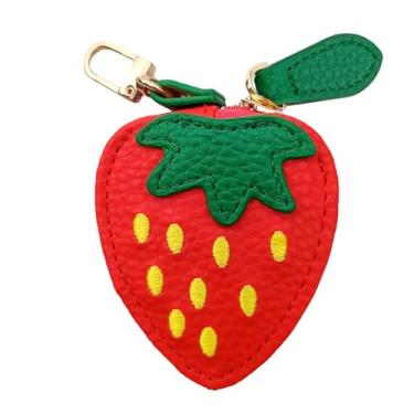 Imagem de TNDCKP Culuxera Porta-moedas de morango - Mini pingente de frutas fofo para decoração de carteira, bolsa e bolsa de mão | Bolsa estética, Vermelho, 3.15"L×2.36"W×0.98"H, Fruta