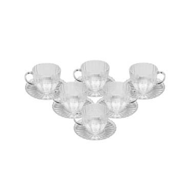 Imagem de Conjunto 6 Xícaras Chá Wolff Pétala 200ml Vidro com Pires Elegante