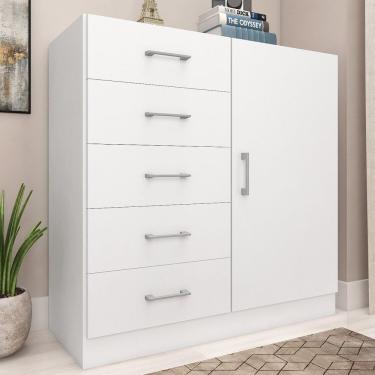 Imagem de Cômoda Para Quarto 1 Porta 5 Gavetas Miami Branco