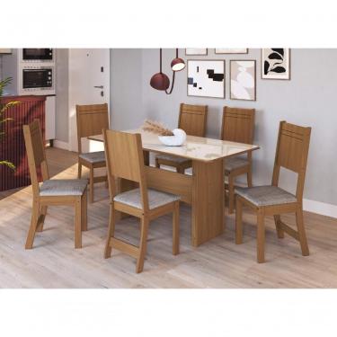 Imagem de Conjunto Sala De Jantar Fidelitá Atenas 150cm Com 6 Cadeiras Freijó/off-white Assento Linho