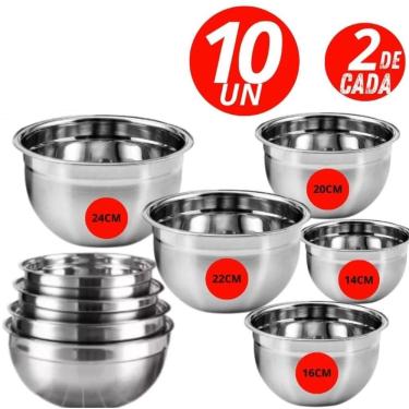 Imagem de Kit Cozinha 10 Tigelas De Potes Bowls Em Aço Inox