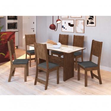 Imagem de Conjunto Sala De Jantar Fidelitá Atenas 150cm Com 6 Cadeiras Noce/off-white Assento Grafite