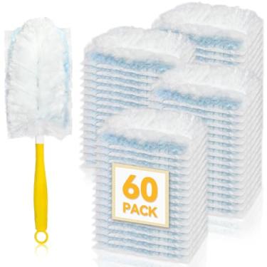 Imagem de Pacote com 60 refis de espanadores compatíveis com os modelos Swiffer Duster, refis de espanador unilateral de 180° para alças curtas e extensíveis, com 1 alça