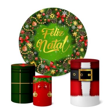 Imagem de Trio Capas Cilindro + Painel Redondo Festa 1,50m Natal (K1NAT038)