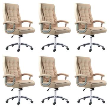 Imagem de Kit 6 Cadeiras Big Mola Ensacada Escritório Pres Giratória em Couro com Nr17 Espresso Móveis Cinza