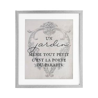Imagem de Stupell Industries Frase francesa com borda vintage cinza impressão emoldurada sob vidro design de Lil' Rue, 40,6 x 33,5 cm